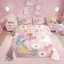 Erosebridal Girls Pink Fairy Bedding Set Twin Size,Cute Floral Fairy Comforter Set for Kids Bedroom Decor,Mushroom Flower Quilt Bed Set Colorful Princess Bed Comforter Sets with 1 Pillowcase