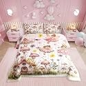 Erosebridal Girls Pink Fairy Comforter Set Queen Size,Flower Fairy Bedding Set for Kids Room Decor,Mushroom Floral Quilt Bed Set Watercolor Butterfly Flowers Bed Comforter Sets with 2 Pillowcases