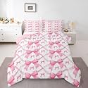 Erosebridal Girly Bowknot Comforter Set Full Size Kawaii Bow Tie Bedding Set for Kids Boys Girls Coquette Pink Bows Comforter Cartoon Aesthetic Quilt Bedroom Decor