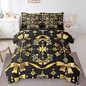 Erosebridal Golden Bowknot Bedding Set Exotic Bow Queen Comforter Set 7 Piece for Kids Teen Adults Room Decor,Geometric Butterfly Knot Bed in A Bag Black Golden Bow Sheet Set with Comforter