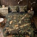 Erosebridal Grey Yellow Green Camo Leaves Kids King 7-Piece Comforter Set | Hunting Rustic Sheets and Pillowcases Woodland Farmhouse Bed in A Bag Adults Women Men Bed Sets