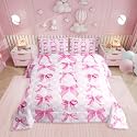 Erosebridal Kawaii Pink Bow Twin Bedding Set for Girls Kids,Cute Pink Bows Comforter Set Bedroom Decor,Princess Bowknot Bed Set White Pink Checkered Plaid Bedding Comforter Sets,1 Pillowcase
