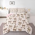 Erosebridal Leopard Print Comforter Set Full Size Coquette Bowknot Bedding Set for Kids Boys Girls Ribbon Bow Tie Comforter Glitter Stars Print Quilt Bedroom Decor