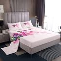 Erosebridal Letter V Bed Sheets Set King Bowknot Sheet Set Princess Pink Ribbon Bow Butterfly Wings Sheets Bowtie Kawaii Girly Coquette Flat Fitted Sheet
