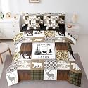 Erosebridal Lodge Cabin Queen Comforter Set with Sheets, Wildlife Bear Elk Deer Hunting 7 Piece Bedding Set Brown Camouflage Bed in a Bag, Rustic Reindeer Woodland Animals Bed Sets