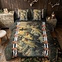Erosebridal Pike Fish Grey Brown Camo Boys King 7-Piece Comforter Set | Sea Wave Sheets and Pillowcases Hunting Animal Bed in A Bag Adults Women Men Bed Sets
