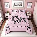 Erosebridal Pink and Black Bow Queen Comforter Set for Girls | Coquette Ribbon Bows Bedding Sets for Kids Women, Cute Pink Bow Tie Bed Set, Kawaii Bowknot Room Decor, 2 Pillowcases