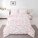 Erosebridal Pink Bow Comforter Set Queen Size Romantic Rose Bedding Set for Adutls Men Women Coquette Bowknot Comforter Flowers Bow Tie Quilt Bedroom Decor