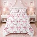 Erosebridal Pink Bow Full Comforter Set for Girls - Cute Pink Bows Bedding Set for Kids Teen, Preppy Bow Knot Bowtie Quilt, Princess Ribbon Coquette Bedroom Decor with 2 Pillowcases