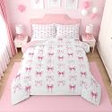 Erosebridal Pink Bow Full Comforter Set for Girls | Coquette Bow Tie Bedding Set for Kids Women, Pink Ribbon Bows Kawaii Quilt, Cute Princess Bowtie Bedroom Decor, 2 Pillowcases