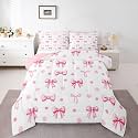 Erosebridal Pink Bow King Size Comforter Set for Girls Women Kids Bowknot Coquette Bedding Sets Trendy Bedroom Decor, Princess Ribbon Bow Knot Bed Set Pink Polka Dot Comforter Sets Soft Lightweight