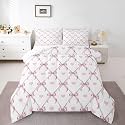Erosebridal Pink Bowknot Comforter Set Queen Size Girly Bow Bedding Set for Adutls Men Women Love Cute Heart Tie Comforter Valentine's Day Heart Quilt Bedroom Decor