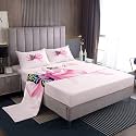 Erosebridal Pink Bowtie Bed Sheets Set Full Letter I Sheet Set Butterflies Wing Cute Ribbon Bow Sheets Fashion Coquette Dreamy Bowknot Flat Fitted Sheet