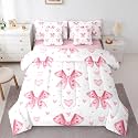 Erosebridal Pink Kawaii Bowknot Bed in A Bag Cute Girly Bow Bedding Set for Kids Girls Teen Women Bedroom Decor,Dreamy Princess Bowknot Queen Comforter Set 7 Piece Watercolor Love Heart Bed Set