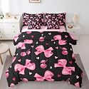 Erosebridal Pink Princess Bow Bed in A Bag Cute Girly Bowknot Bedding Set for Kids Girls Teen Women Room Decor,Watercolor Ribbon Bow Twin Comforter Set 7 Piece Black Simple Bed Set