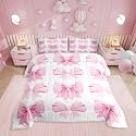 Erosebridal Pink Princess Bow King Comforter Set for Girls Women,Kawaii Pink Bows Bedding Set Bedroom Decor,Sweet Bowknot Bed Set Girly Bow Tie Bedding Comforter Sets,2 Pillowcases