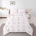 Erosebridal Princess Bow Tie Comforter Set Queen Size Cute Bows Bedding Set for Adutls Men Women Kawaii Pink Ribbon Comforter Coquette Bowknot Quilt Bedroom Decor