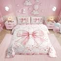 Erosebridal Princess Pink Bow King Bedding Set for Girls Women,Cute Pink Floral Comforter Set Bedroom Decor,Kawaii Bows Quilt Set Dreamy Bow Knot Bedding Comforter Sets,2 Pillowcases