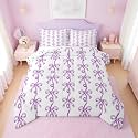 Erosebridal Purple Bow Tie Twin Comforter Set | Cute Coquette Bows Bedding Sets for Girls Kids, Purple Ribbon Bowtie Striped Bed Set, Aesthetic Bow Knot Room Decor, 1 Pillowcase
