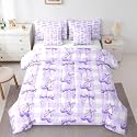 Erosebridal Purple Plaid Bowknot Bed in A Bag for Kids Teen Adults Room Decor,Watercolor Ribbon Bow Bedding Set Dreamy Princess Bowknot Full Comforter Set 7 Piece Buffalo Plaid Geometric Bed Set