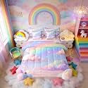 Erosebridal Rainbow Cloud Full Bedding Set 7 Piece Colorful Clouds Bed in A Bag with Sheets Glitter Shiny Stars Print Comforter Set for Kids Girls Teens Women,Colorful Starry Sky Bed Sets