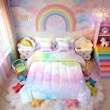 Erosebridal Rainbow King Comforter Set with Sheets 7 Piece Tie Dye Pastel Cloud Bed in A Bag Golden Stars Glitter Bedding Sets for Kids Girls Teens Women,Shiny Watercolor Art Girly Bed Set