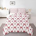 Erosebridal Red Bow Comforter Set Queen Size Love Pattern Bedding Set for Adutls Men Women Valentine's Day Heart Comforter Bowknot Tie Quilt Bedroom Decor