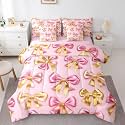 Erosebridal Ribbon Bow King Comforter Set 7 Piece Pink Golden Bowknot Bedding Set for Girls Boys Bedroom Decor,Dreamy Princess Bow Bed in A Bag Aesthetic Coquette Sheet Set with Comforter