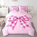 Erosebridal Romantic Pink Bowknot Full Comforter Set 7 Piece for Girls,Cute Kawaii Bow Bedding Set for Kids Teen Adults,Dreamy Princess Bowknot Bed in A Bag Lovely Girly Coquette Bed Set