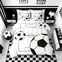 Erosebridal Sports Theme 7 Piece Bedding Set Twin Soccer Ball Comforter Set with Sheets Football Boys Games Soccer Ball Bed in a Bag Playground Pattern White for Kids Boys Girls