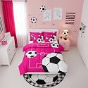 Erosebridal Sports Theme 7 Piece Bedding Set Full Football Comforter Set with Sheets Boys Football Court Pink White Bed in a Bag Playground Soccer Ball Pattern for Kids Boys Girls