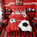 Erosebridal Sports Theme 7 Piece Bedding Set Queen Football Comforter Set with Sheets Football Court Soccer Ball Pattern Bed in a Bag Boys Playground Red White for Kids Boys Girls