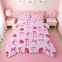 Erosebridal Strawberry Bow Toddler Comforter Set for Girls | Pink Bow Sweet Strawberry Bedding Sets for Kids Women, Cute Pink Ribbon Bows Bed Set, Kawaii Bowtie Room Decor, 1 Pillowcase