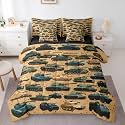 Erosebridal Tanks Brown Green Vintage Comforter Set Queen Size 7 Pieces