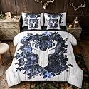 Erosebridal White Blue Antlers Deer Kids Full Comforter Set 7 Pieces | Camo Woodland Bed in A Bag for Bedroom Farmhouse Wild Animal Bedding Set with Comforters Adults Men Women Room Decor
