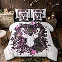 Erosebridal White Pink Camo Woodland Girls Women King 7-Piece Comforter Set | Antlers Deer Sheets and Pillowcases Retro Farmhouse Bed in A Bag Vintage Adults Bed Sets