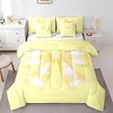 Erosebridal Yellow Watercolor Bow Bed in A Bag Dreamy Princess Bowknot Bedding Set Cute Kawaii Butterfly Knot Twin Comforter Set 7 Piece Ribbon Bow Bed Set for Kids Boys Girls Teen Adults