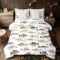 Erosebridal Yellow White Pike Fish Kids Comforter Set Queen Size 7 Pieces | Rustic Farmhouse Bed in A Bag Fishing and Hunting Boys Bed Set Vintage Adults Bedding