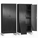 erosoe 61" H Metal Garage Storage Cabinet, Rolling Tool Cabinet with 2 Doors and Wheels, Locker Steel Cabinet with 3 Adjustable Shelves, Organization Cabinet for Garage,Office,Home,Gym,School-Black