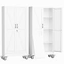 erosoe 61" H Metal Garage Storage Cabinet, Rolling Tool Cabinet with 2 Doors and Wheels, Locker Steel Cabinet with 3 Adjustable Shelves, Organization Cabinet for Garage,Office,Home,Gym,School
