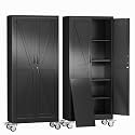 erosoe 71" H Metal Garage Storage Cabinet, Rolling Tool Cabinet with 2 Doors and Wheels, Locker Steel Cabinet with 4 Adjustable Shelves, Organization Cabinet for Garage,Office,Home,Gym,School-Black