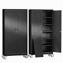 erosoe 74" H Metal Garage Storage Cabinet, Rolling Tool Cabinet with 2 Doors and Wheels, Locker Steel Cabinet with 5 Adjustable Shelves, Organization Cabinet for Garage,Office,Home,Gym,-Black