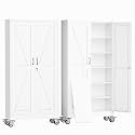 erosoe 74" H Metal Garage Storage Cabinet, Rolling Tool Cabinet with 2 Doors and Wheels, Locker Steel Cabinet with 5 Adjustable Shelves, Organization Cabinet for Garage,Office,Home,Gym,School-White