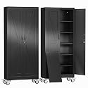 erosoe 75" H Metal Garage Storage Cabinet, Rolling Tool Cabinet with 2 Doors and Wheels, Locker Steel Cabinet with 5 Adjustable Shelves, Organization Cabinet for Garage,Office,Home,Gym,School-Black