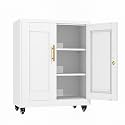 erosoei 35" H Metal Garage Storage Cabinet, Rolling Tool Cabinet with 2 Doors and Wheels, Locker Steel Cabinet with 2 Adjustable Shelves, Organization Cabinet for Garage,Office,Home,Gym,School（White）