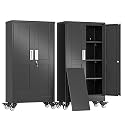 erosoei 35" H Metal Garage Storage Cabinet, Rolling Tool Cabinet with 2 Doors and Wheels, Locker Steel Cabinet with 2 Adjustable Shelves, Organization Cabinet for Garage,Office,Home,Gym,School