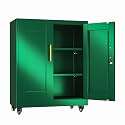 erosoei 35" H Metal Garage Storage Cabinet, Rolling Tool Cabinet with 2 Doors and Wheels, Locker Steel Cabinet with 2 Adjustable Shelves, Organization Cabinet for Garage,Office,Home,Gym,School（Green）