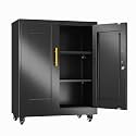 erosoei 35" H Metal Garage Storage Cabinet, Rolling Tool Cabinet with 2 Doors and Wheels, Locker Steel Cabinet with 2 Adjustable Shelves, Organization Cabinet for Garage,Office,Home,Gym,School
