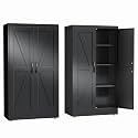 erosoei 43" H Metal Garage Storage Cabinet, Black Metal Pantry Cabinet with 2 Doors, Locker Steel Cabinet with 3 Adjustable Shelves, Freestanding Cupboard for Garage,Office,Home,Gym,School