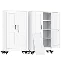 erosoei 45.6"H Metal Garage Storage Cabinet, Rolling Tool Cabinet with 2 Doors and Wheels, Locker Steel Cabinet with 3 Adjustable Shelves, Organization Cabinet for Garage,Office,Home,Gym,School（White）